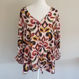 Hope & Harlow Blouse Tunic Woman Plus Size 3X Bold Abstract Tie Front Popover